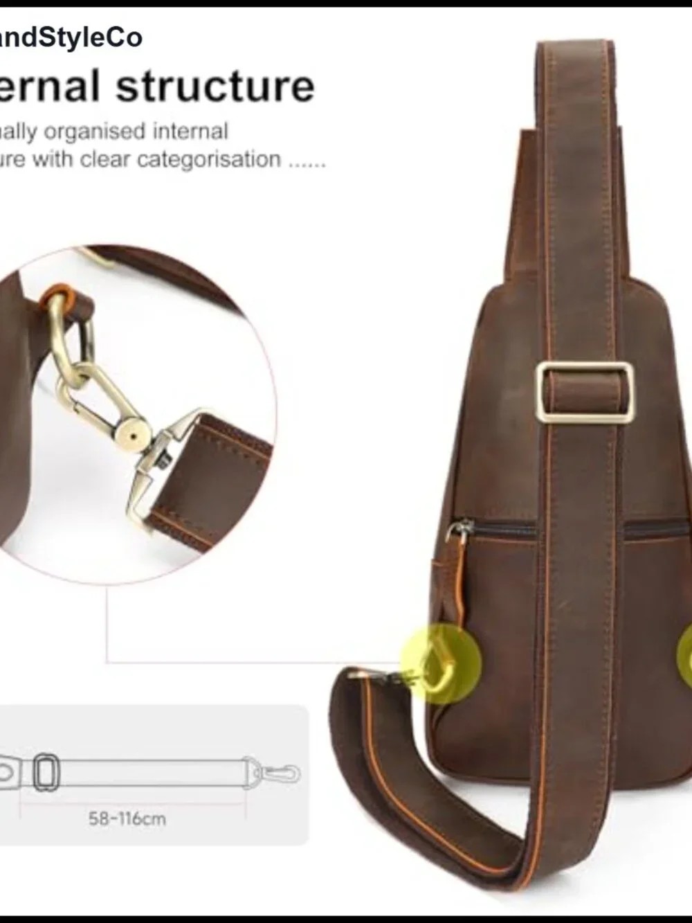 Genuine Leather Sling Bag for Men Crossbody Chest Daypack